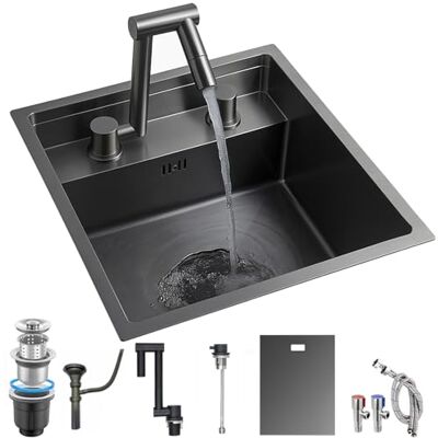 YINXSLO Concealed Stainless Steel RV Kitchen Sink with Foldable Tap Small Black Kitchen Sink, Workstation Sink for Campervan, Motorhome & Small Kitchen YINXSLO Concealed Stainless Steel RV Kitchen Sink with Foldable Tap Small Black Kitchen Sink, Workstation Sink for Campervan, Motorhome & Small Kitchen