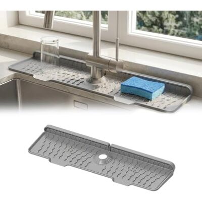 vnarunp Silicone Faucet Mat, Foldable Sink Drain Pad with Snap Lock (46*14.5cm,Gray) vnarunp Silicone Faucet Mat, Foldable Sink Drain Pad with Snap Lock (46*14.5cm,Gray)
