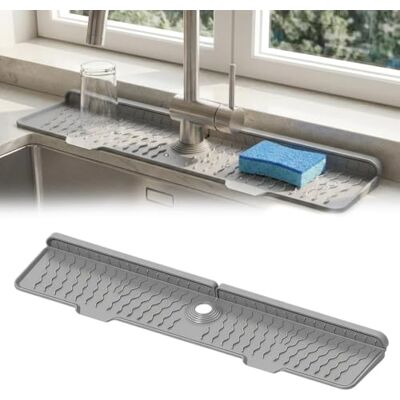 vnarunp Silicone Faucet Mat, Foldable Sink Drain Pad with Snap Lock (61*14.5cm,Gray) vnarunp Silicone Faucet Mat, Foldable Sink Drain Pad with Snap Lock (61*14.5cm,Gray)