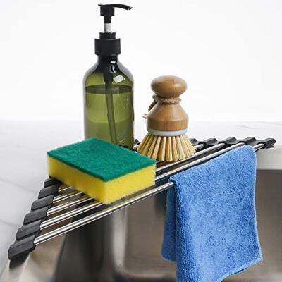 Tomorotec Triangle Roll-Up Dish Drying Rack for Sink Corners, Black Foldable Stainless-Steel Over-Sink Drainer, Trivet and Storage Shelf for Small Kitchens, Designed to Save Worktop Space Tomorotec Triangle Roll-Up Dish Drying Rack for Sink Corners, Black Foldable Stainless-Steel Over-Sink Drainer, Trivet and Storage Shelf for Small Kitchens, Designed to Save Worktop Space