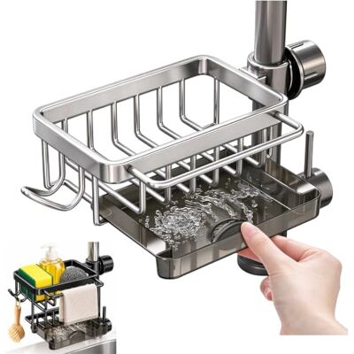 Sovtay Adjustable Faucet Storage & Drain Rack,Faucet Drainer Basket (Silver/Left) Hanging Faucet Drain Rack With Drip Tray, Kitchen Sink Organizer Around Faucet, For Kitchen And Bathroom, Gray Right Sovtay Adjustable Faucet Storage & Drain Rack,Faucet Drainer Basket (Silver/Left) Hanging Faucet Drain Rack With Drip Tray, Kitchen Sink Organizer Around Faucet, For Kitchen And Bathroom, Gray Right