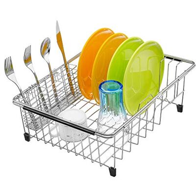 iPEGTOP Dish Sink Drainer, Dish Drying Rack Over Sink, Extendable Dish Drainer with Removable Cutlery Holder, Dish Rack in Sink or On Counter, Plate Rack Drainer for Kitchen iPEGTOP Dish Sink Drainer, Dish Drying Rack Over Sink, Extendable Dish Drainer with Removable Cutlery Holder, Dish Rack in Sink or On Counter, Plate Rack Drainer for Kitchen