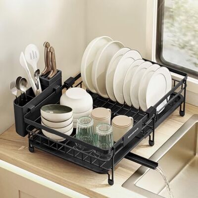 SONGMICS Dish Drainer Rack, Large Extendable Draining Board, Steel Kitchen Sink Drainer, 360° Rotating Extendable Spout, (30.2-46.5) x 30.4 x 14 cm, Grey, PATALLA Collection KCS556GT01 SONGMICS Dish Drainer Rack, Large Extendable Draining Board, Steel Kitchen Sink Drainer, 360° Rotating Extendable Spout, (30.2-46.5) x 30.4 x 14 cm, Grey, PATALLA Collection KCS556GT01