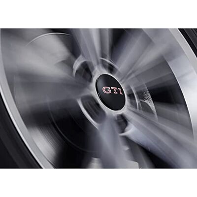 Volkswagen 000071213E Hub Caps Dynamic Wheel Hub Caps (4 Pieces) with GTI Logo, Black/Red, Small Volkswagen 000071213E Hub Caps Dynamic Wheel Hub Caps (4 Pieces) with GTI Logo, Black/Red, Small