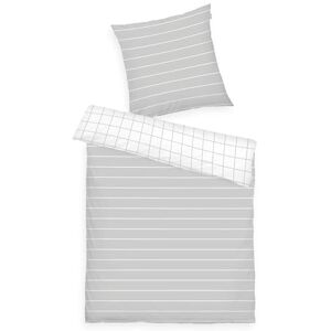 TOM TAILOR Renforcé Bed Linen, 80 x 80 cm + 135 x 200 cm, 100% Cotton/Renforcé, with Reversible Motif and Coloured Brand Zip, Check & Stripes Grey, White (Light Grey & Crisp White) TOM TAILOR Renforcé Bed Linen, 80 x 80 cm + 135 x 200 cm, 100% Cotton/Renforcé, with Reversible Motif and Coloured Brand Zip, Check & Stripes Grey, White (Light Grey & Crisp White)
