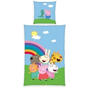 Herding Peppa Pig Bed Linen, Pillowcase Approx. 80 x 80 cm, Duvet Cover Approx. 135 x 200 cm, with Smooth Zip, 100% Cotton/Renforcé Herding Peppa Pig Bed Linen, Pillowcase Approx. 80 x 80 cm, Duvet Cover Approx. 135 x 200 cm, with Smooth Zip, 100% Cotton/Renforcé