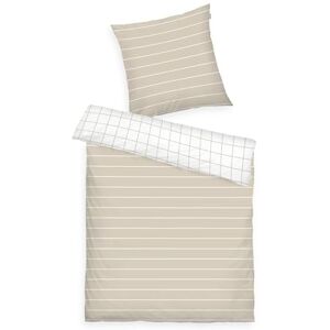 TOM TAILOR Renforcé Bed Linen, 80 x 80 cm + 135 x 200 cm, 100% Cotton/Renforcé, with Reversible Motif and Coloured Branded Zip, Check & Stripes Beige (Sunny Sand & Crisp White) TOM TAILOR Renforcé Bed Linen, 80 x 80 cm + 135 x 200 cm, 100% Cotton/Renforcé, with Reversible Motif and Coloured Branded Zip, Check & Stripes Beige (Sunny Sand & Crisp White)