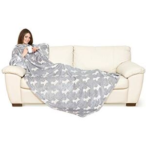 Kanguru Deluxe Doggy, fluffy, fleece adults, sleeves with Kangaroo pocket, for women, snuggle blanket, gray, 140x210 cm, Flannel, Single Kanguru Deluxe Doggy, fluffy, fleece adults, sleeves with Kangaroo pocket, for women, snuggle blanket, gray, 140x210 cm, Flannel, Single