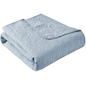 Madison Park Luxe Quilted Throw Blanket - Damask Stitching Design, Cotton Filled Spread, Ultra Soft, Cozy Bedding for Living Room Couch, Sofa, Bed, 60x70, Piping Borders Blue Madison Park Luxe Quilted Throw Blanket - Damask Stitching Design, Cotton Filled Spread, Ultra Soft, Cozy Bedding for Living Room Couch, Sofa, Bed, 60x70, Piping Borders Blue