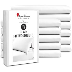 Super Dreamer GC GAVENO CAVAILIA King Size Fitted Sheets (152x203cm) Pack of 12 Microfiber Plain Dyed Bedding 25cm Deep Pocket Breathable, Wrinkle & Shrink Resistant Easycare Mattress Bottom Sheet White Super Dreamer GC GAVENO CAVAILIA King Size Fitted Sheets (152x203cm) Pack of 12 Microfiber Plain Dyed Bedding 25cm Deep Pocket Breathable, Wrinkle & Shrink Resistant Easycare Mattress Bottom Sheet White