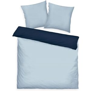 Herding Tom Tailor Satin Bed Linen 2 x 80 x 80 cm + 200 x 220 cm, 100% Cotton/Satin, with Double Stitching on Pillow, Reversible Motif and Coloured Brand Zip, TWO Tone Solid Colours Blue (Dark Navy & Sky Herding Tom Tailor Satin Bed Linen 2 x 80 x 80 cm + 200 x 220 cm, 100% Cotton/Satin, with Double Stitching on Pillow, Reversible Motif and Coloured Brand Zip, TWO Tone Solid Colours Blue (Dark Navy & Sky