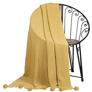 Penguin Home Knitted Throw Blanket with Pom Poms 100% Cotton Versatile Soft Warm Blanket Fluffy Throws for Sofa Couch Single Size 130x150 cm Ochre Colour Penguin Home Knitted Throw Blanket with Pom Poms 100% Cotton Versatile Soft Warm Blanket Fluffy Throws for Sofa Couch Single Size 130x150 cm Ochre Colour