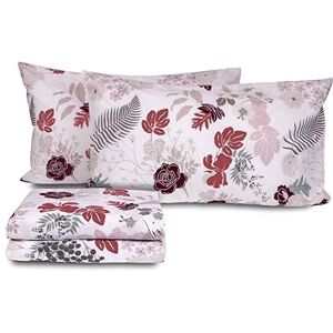 zer0bed Double Bed Linen Set in Cotton Floral Design, Made in Italy, Top Sheet + Fitted Sheet + Pair of Pillowcases, 100% Cotton, Ruby zer0bed Double Bed Linen Set in Cotton Floral Design, Made in Italy, Top Sheet + Fitted Sheet + Pair of Pillowcases, 100% Cotton, Ruby