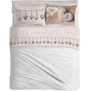 PENSIERI DELICATI Double Bed Set, Flannel, 100% Warm and Soft Cotton, Double 180 x 200 cm, Includes Bottom Sheet, Top and 2 Pillowcases, Made in Italy, Hanging Heart Beige PENSIERI DELICATI Double Bed Set, Flannel, 100% Warm and Soft Cotton, Double 180 x 200 cm, Includes Bottom Sheet, Top and 2 Pillowcases, Made in Italy, Hanging Heart Beige