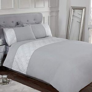 Sleepdown 3D Geometric Luxury Lurex Jacquard Cuff Panel Band Grey Soft Easy Care Duvet Cover Quilt Bedding Set with Pillowcases King (220cm x 230cm), 5056242802006 Sleepdown 3D Geometric Luxury Lurex Jacquard Cuff Panel Band Grey Soft Easy Care Duvet Cover Quilt Bedding Set with Pillowcases King (220cm x 230cm), 5056242802006