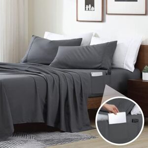 Swift Home Smart Sheets Brushed Microfiber 4-Piece Bedding Set, Luxurious, Soft & Durable, Deep Pockets, Sheet & Pillowcase Set, Fitted Bed Sheets with Side Storage Pockets Queen, Grey Swift Home Smart Sheets Brushed Microfiber 4-Piece Bedding Set, Luxurious, Soft & Durable, Deep Pockets, Sheet & Pillowcase Set, Fitted Bed Sheets with Side Storage Pockets Queen, Grey