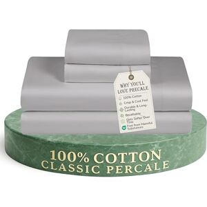 FEATHER & STITCH NEW YORK Softest 100% Cotton Sheets, 4 PC Set, 300 Thread Count Percale Weave Bedding, 16" Deep Pocket, Cooling Sheets, King Size Sheets, Breathable Bed Set (Grey) FEATHER & STITCH NEW YORK Softest 100% Cotton Sheets, 4 PC Set, 300 Thread Count Percale Weave Bedding, 16" Deep Pocket, Cooling Sheets, King Size Sheets, Breathable Bed Set (Grey)