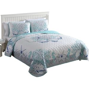 CARIBBEAN JOE Coastal 3-Piece Quilt Set, Full/Queen, Beach Delight Aqua CARIBBEAN JOE Coastal 3-Piece Quilt Set, Full/Queen, Beach Delight Aqua