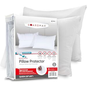 Guardmax Waterproof Pillow Protectors Zippered Covers Bed Bug Proof Breathable Hypoallergenic Encasement Allergy Relief Dust Mite Control Non Noisy (Queen Size 20x30 Inches 4 Pack) Guardmax Waterproof Pillow Protectors Zippered Covers Bed Bug Proof Breathable Hypoallergenic Encasement Allergy Relief Dust Mite Control Non Noisy (Queen Size 20x30 Inches 4 Pack)