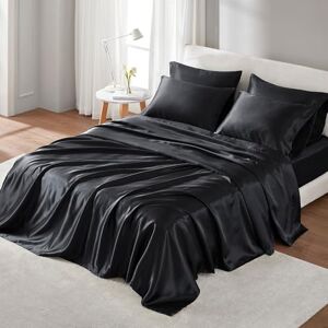 Madison Park Essentials Luxurious Silky Satin Queen Size Bed Linens, 6 Piece Sheet Set, Black, Fits Mattress Up to 16" with 14" Deep Pocket, Polyester, Machine Washable Madison Park Essentials Luxurious Silky Satin Queen Size Bed Linens, 6 Piece Sheet Set, Black, Fits Mattress Up to 16" with 14" Deep Pocket, Polyester, Machine Washable