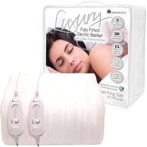 Homefront Electric Blanket Super King Size Dual Control 203x182 Centimetres Premium Fitted Underblanket Overheat Protection and Safety Shut Off Machine Washable & Safe For All Night Use White Homefront Electric Blanket Super King Size Dual Control 203x182 Centimetres Premium Fitted Underblanket Overheat Protection and Safety Shut Off Machine Washable & Safe For All Night Use White