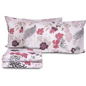 zer0bed Double Bed Linen Set in Floral Pattern, Made in Italy, Top Sheet + Fitted Sheet + Pair of Pillowcases, 100% Cotton, Mauve zer0bed Double Bed Linen Set in Floral Pattern, Made in Italy, Top Sheet + Fitted Sheet + Pair of Pillowcases, 100% Cotton, Mauve
