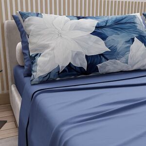 PETTI Artigiani Italiani Double Bed Sheets Cotton with Pillowcases in Digital Print, Double Bed Sheet with Floral Pattern 108 Indigo, 100% Made in Italy PETTI Artigiani Italiani Double Bed Sheets Cotton with Pillowcases in Digital Print, Double Bed Sheet with Floral Pattern 108 Indigo, 100% Made in Italy
