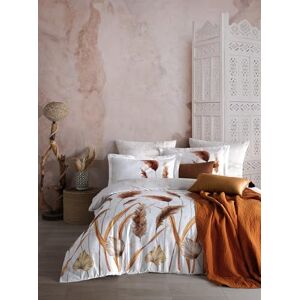 Cotton Satin Quilt Cover Set - White, Orange, Brown - 135x200 cm Cotton Satin Quilt Cover Set - White, Orange, Brown - 135x200 cm