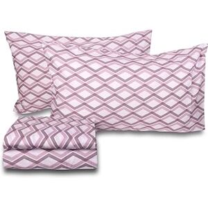 zer0bed Double Bed Sheet Set in Geometric Pattern, Made in Italy, Top Sheet + Fitted Sheet + Pair of Pillowcases, 100% Cotton, Mauve zer0bed Double Bed Sheet Set in Geometric Pattern, Made in Italy, Top Sheet + Fitted Sheet + Pair of Pillowcases, 100% Cotton, Mauve