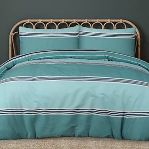 Sleepdown Duvet Cover Set Teal Geometric Banded Stripe Reversible Quilt Cover Easy Care Bed Linen Soft Cosy Bedding Sets with Pillowcases Double (200cm x 200cm) Sleepdown Duvet Cover Set Teal Geometric Banded Stripe Reversible Quilt Cover Easy Care Bed Linen Soft Cosy Bedding Sets with Pillowcases Double (200cm x 200cm)