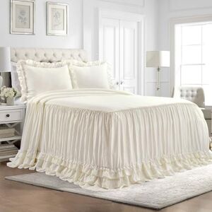 Lush Decor Ella Shabby Chic Ruffle Lace Bedspread Ivory Farmhouse Style Lightweight 3 Piece Set Queen, Polyester Lush Decor Ella Shabby Chic Ruffle Lace Bedspread Ivory Farmhouse Style Lightweight 3 Piece Set Queen, Polyester