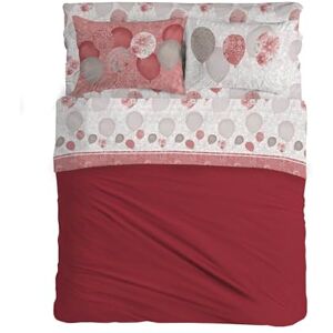 PENSIERI DELICATI Double Bed Sheet Set, 100% Cotton, 180 x 200 cm, Includes Bottom Sheet, Top Sheet and 2 Pillowcases, Made in Italy, Red Balloons Pattern PENSIERI DELICATI Double Bed Sheet Set, 100% Cotton, 180 x 200 cm, Includes Bottom Sheet, Top Sheet and 2 Pillowcases, Made in Italy, Red Balloons Pattern
