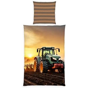 Herding Young Collection Tractor Bed Linen, Pillowcase Approx. 80 x 80 cm, Duvet Cover Approx. 135 x 200 cm, with Branded Zip, 100% Cotton/Renforcé Herding Young Collection Tractor Bed Linen, Pillowcase Approx. 80 x 80 cm, Duvet Cover Approx. 135 x 200 cm, with Branded Zip, 100% Cotton/Renforcé