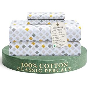 FEATHER & STITCH NEW YORK Feather & Stitch Softest 100% Cotton Sheets, Queen Size Sheet Sets, 4 PC Set, 300 Thread Count Percale Weave Bedding, 16" Deep Pocket, Cooling Sheets, Breathable Bed Set (Yellow Diamond) FEATHER & STITCH NEW YORK Feather & Stitch Softest 100% Cotton Sheets, Queen Size Sheet Sets, 4 PC Set, 300 Thread Count Percale Weave Bedding, 16" Deep Pocket, Cooling Sheets, Breathable Bed Set (Yellow Diamond)