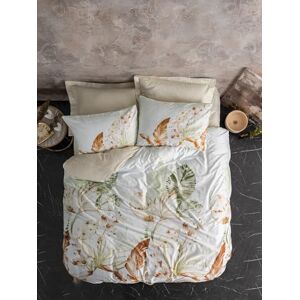 Nuit Des RĂªves Satin Double Quilt Cover Set - Cotton, Beige/White/Green Nuit Des RĂªves Satin Double Quilt Cover Set - Cotton, Beige/White/Green