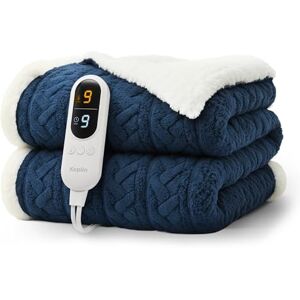 KEPLIN Large Electric Heated Throw Blanket Electric Heated Blanket Throw for Bedspread 9 Heat Settings & Timer, Machine Washable Fleece Wool Duvet with 1 Year Warranty Navy/Cream Jacquard Sherpa KEPLIN Large Electric Heated Throw Blanket Electric Heated Blanket Throw for Bedspread 9 Heat Settings & Timer, Machine Washable Fleece Wool Duvet with 1 Year Warranty Navy/Cream Jacquard Sherpa