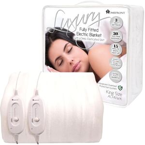 Homefront Electric Blanket King Size Dual Control 203 x 152 x 40 Centimetres, Premium Fitted Heated Mattress Cover, Underblanket, Elasticated Skirt, Overheat Protection, Fast Heat Up, Machine Washable Homefront Electric Blanket King Size Dual Control 203 x 152 x 40 Centimetres, Premium Fitted Heated Mattress Cover, Underblanket, Elasticated Skirt, Overheat Protection, Fast Heat Up, Machine Washable