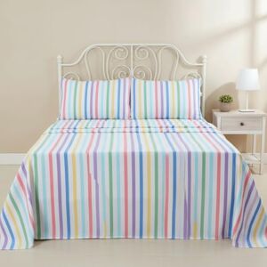 Rapport Home 100% Brushed Cotton Double Bed Sheet Set Cosy Candy Stripe Flannelette Feel, Warm & Soft Bedding with Fitted, Flat Sheet & Pillowcases Rapport Home 100% Brushed Cotton Double Bed Sheet Set Cosy Candy Stripe Flannelette Feel, Warm & Soft Bedding with Fitted, Flat Sheet & Pillowcases