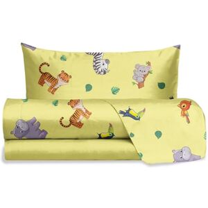 hermet Jolly Jungle Single Bed Sheet Set, 100% Cotton, Top Sheet + Fitted Sheet + Pillowcase, Bedding Set with Nursery Design hermet Jolly Jungle Single Bed Sheet Set, 100% Cotton, Top Sheet + Fitted Sheet + Pillowcase, Bedding Set with Nursery Design