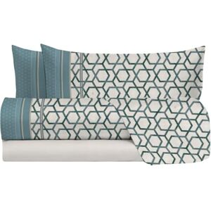 hermet zer0bed Laura Biagiotti Double Bed Sheet Set, Cotton, Bed Set, 100% Cotton, Top Sheet, Fitted Sheet, Pair of Pillowcases, Geometric Pattern, Petrol hermet zer0bed Laura Biagiotti Double Bed Sheet Set, Cotton, Bed Set, 100% Cotton, Top Sheet, Fitted Sheet, Pair of Pillowcases, Geometric Pattern, Petrol