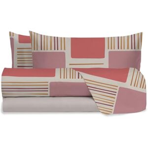 hermet Julia Coral Double Bed Sheet Set, 100% Cotton Pattern, Double Bed Set, Top Sheet + Fitted Sheet + 2 Pillowcases, Julia Coral hermet Julia Coral Double Bed Sheet Set, 100% Cotton Pattern, Double Bed Set, Top Sheet + Fitted Sheet + 2 Pillowcases, Julia Coral