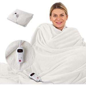 SENSIOHOME Luxury Heated Throw Electric Blanket Cream, Flannel Fleece with Teddy Fleece On The Inside, Machine Washable, Digital Remote with 10 Heat Settings and Timer SENSIOHOME Luxury Heated Throw Electric Blanket Cream, Flannel Fleece with Teddy Fleece On The Inside, Machine Washable, Digital Remote with 10 Heat Settings and Timer