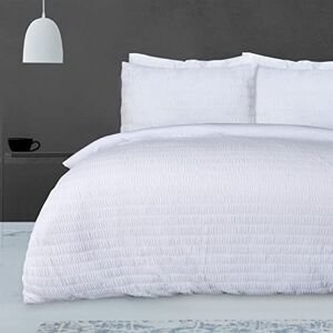 Sleepdown Seersucker Embossed Geometric Textured White Duvet Cover Quilt Pillow Cases Bedding Set Soft Easy Care King (230cm x 220cm), (5056242898917) Sleepdown Seersucker Embossed Geometric Textured White Duvet Cover Quilt Pillow Cases Bedding Set Soft Easy Care King (230cm x 220cm), (5056242898917)