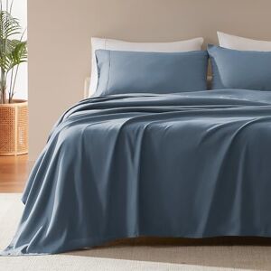 Zone Super Soft Cooling Queen Bed Sheets Set 4 Piece Easy Care Fitted Flat Sheet & Pillowcase Sets Wrinkle Free, Fade Resistant, Deep Pocket 16" (Flint Blue, Queen) Zone Super Soft Cooling Queen Bed Sheets Set 4 Piece Easy Care Fitted Flat Sheet & Pillowcase Sets Wrinkle Free, Fade Resistant, Deep Pocket 16" (Flint Blue, Queen)