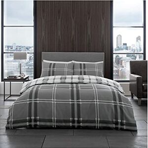 GC GAVENO CAVAILIA Reversible Check Bedding Set Easy Care Poly Cotton Wide Stripe Duvet Cover, Polycotton, Grey, Double GC GAVENO CAVAILIA Reversible Check Bedding Set Easy Care Poly Cotton Wide Stripe Duvet Cover, Polycotton, Grey, Double