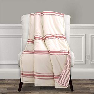 Lush Decor Farmhouse Stripe Reversible Throw, Single, 50" W x 60" L, Red Classic Modern Rustic Charm Cozy Soft Single Pinstripe Print Blanket Lush Decor Farmhouse Stripe Reversible Throw, Single, 50" W x 60" L, Red Classic Modern Rustic Charm Cozy Soft Single Pinstripe Print Blanket