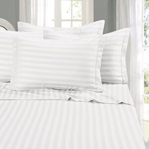 Elegant Comfort Wrinkle & Fade Resistant 1500 Thread Count Damask Stripes Egyptian Quality Luxurious Silky Soft 4-Piece Sheet Set, Up to 16" Deep Pocket, King, White Elegant Comfort Wrinkle & Fade Resistant 1500 Thread Count Damask Stripes Egyptian Quality Luxurious Silky Soft 4-Piece Sheet Set, Up to 16" Deep Pocket, King, White