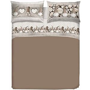 PENSIERI DELICATI Double Bed Sheet Set, 100% Cotton, 180 x 200 cm, Includes Bottom Sheet, Top Sheet and 2 Pillowcases, Made in Italy, Beige Gnome Pattern PENSIERI DELICATI Double Bed Sheet Set, 100% Cotton, 180 x 200 cm, Includes Bottom Sheet, Top Sheet and 2 Pillowcases, Made in Italy, Beige Gnome Pattern