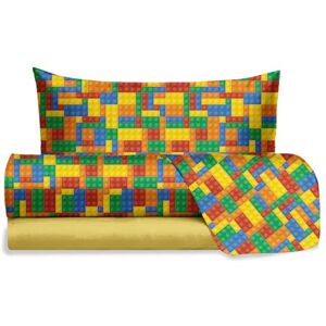 hermet Jolly Bricks Lego Brick Single Bed Sheet Set, 100% Cotton, Top Sheet + Fitted Sheet + Pillowcase, Bedding Set for Bedroom hermet Jolly Bricks Lego Brick Single Bed Sheet Set, 100% Cotton, Top Sheet + Fitted Sheet + Pillowcase, Bedding Set for Bedroom