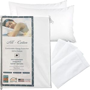 National Allergy Premium 100% Cotton Zippered Pillow Protector Queen Size White 4 Pack 300 Thread Count Hypoallergenic Bed Pillowcase with Zipper Breathable Encasement Cover National Allergy Premium 100% Cotton Zippered Pillow Protector Queen Size White 4 Pack 300 Thread Count Hypoallergenic Bed Pillowcase with Zipper Breathable Encasement Cover